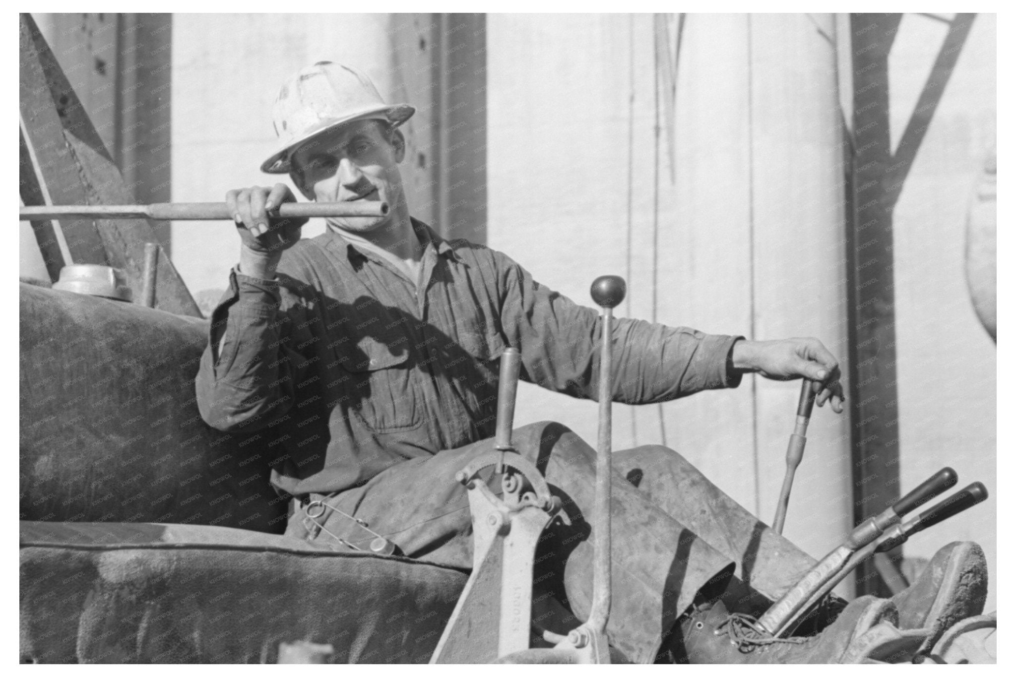 Bulldozer Driver at Shasta Dam December 1941 - Available at KNOWOL