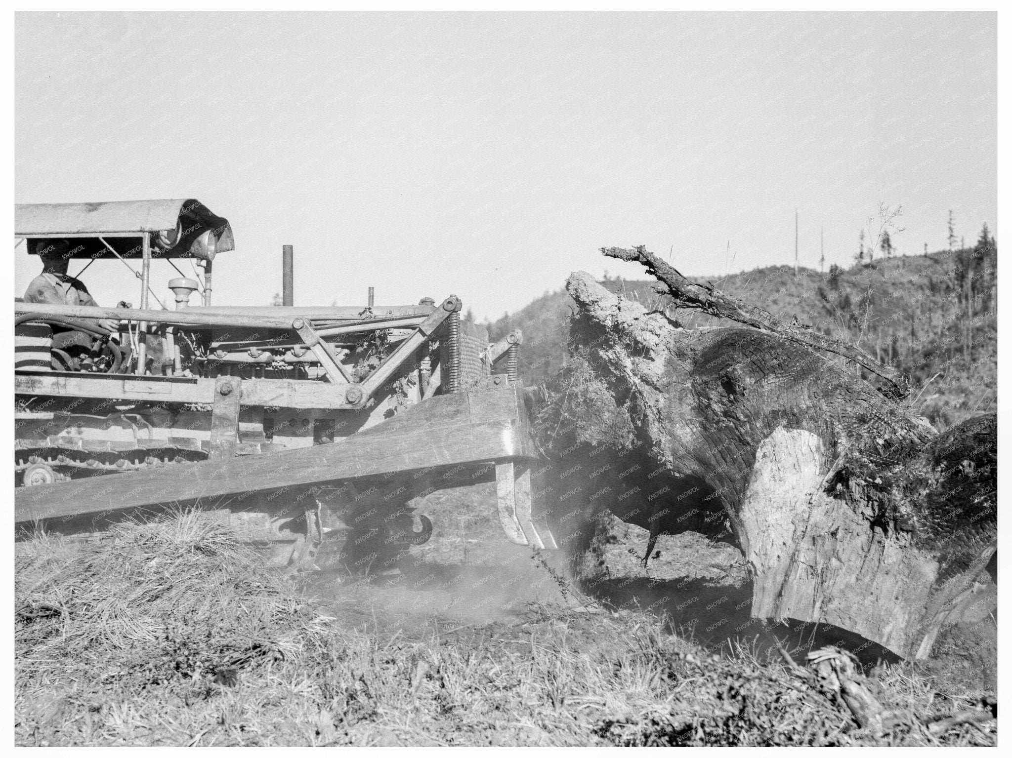 Bulldozer Moves Stump on Lewis County Farm August 1939 - Available at KNOWOL