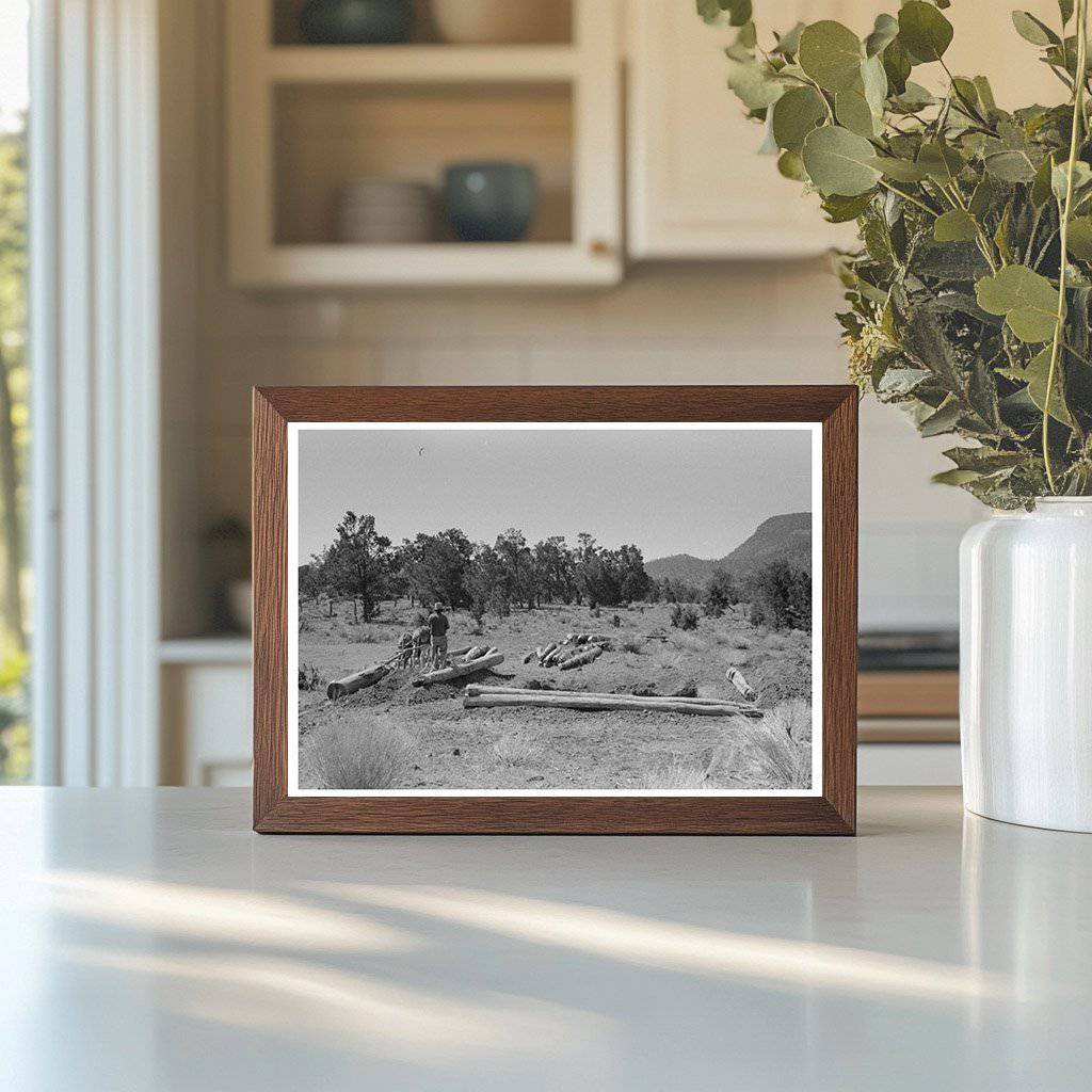 Burros Dragging Logs for Dugout Construction June 1940 - Available at KNOWOL