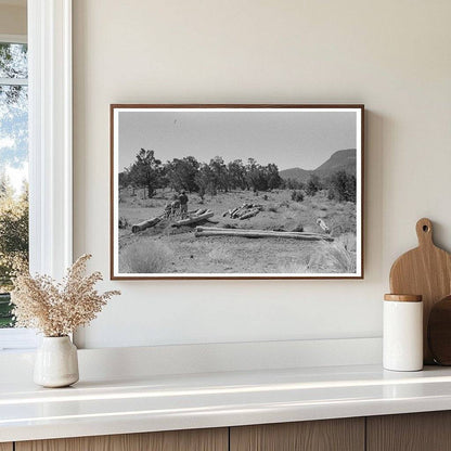 Burros Dragging Logs for Dugout Construction June 1940 - Available at KNOWOL