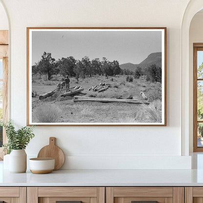 Burros Dragging Logs for Dugout Construction June 1940 - Available at KNOWOL