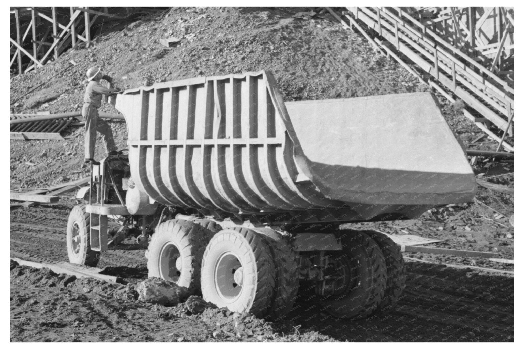 Butane - Powered Dump Truck at Shasta Dam December 1941 - Available at KNOWOL