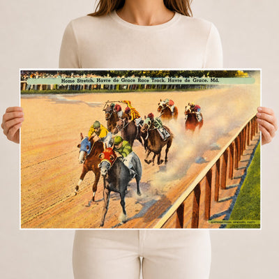 Home stretch, Havre de Grace Race Track, Havre de Grace, MD — Vintage Maryland Postcard