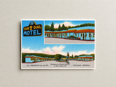 Williams, AZ: Sun Dial Motel, gateway to Grand Canyon, U.S. highways 66 and 89, in the center of