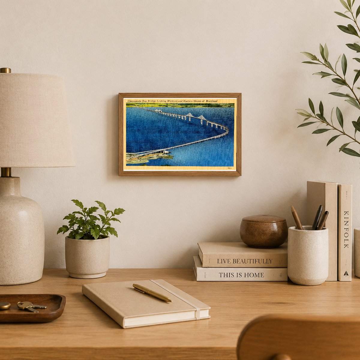 Chesapeake Bay Bridge linking western and eastern shores of Maryland — Vintage Maryland Postcard