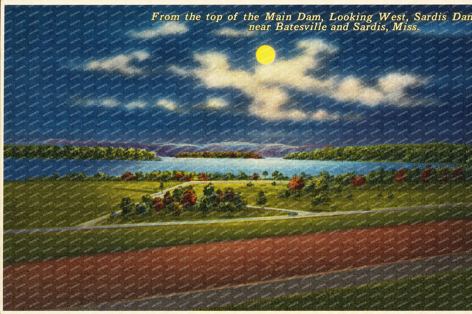 Sardis Lake, MS: From the top of the main dam, looking West, Sardis Dam, near Batesville and Sardis