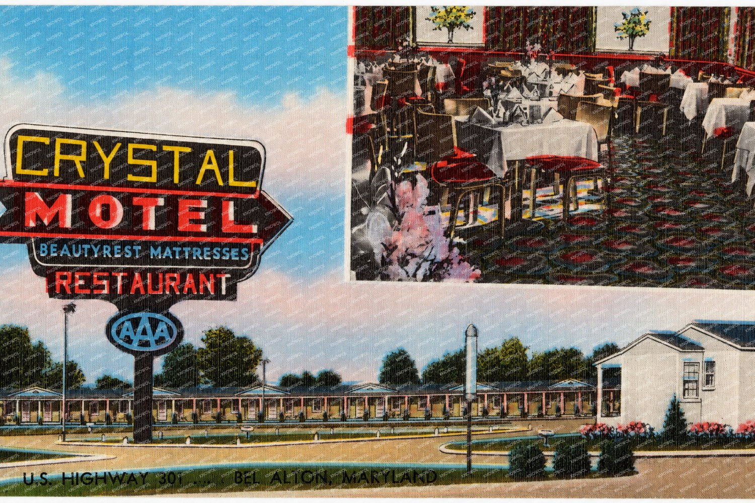 Crystal Motel & Restaurant, U. S. Highway 301... Bel Alton, Maryland — Vintage Maryland Postcard