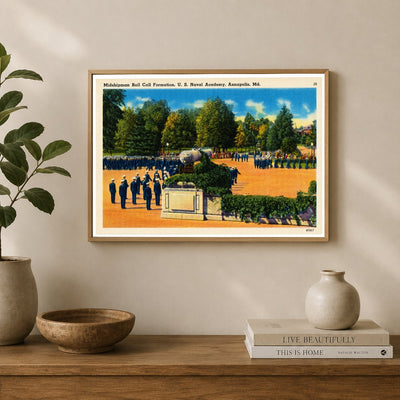 Midshipman roll call formation, U. S. Naval Academy, Annapolis, MD — Vintage Maryland Postcard