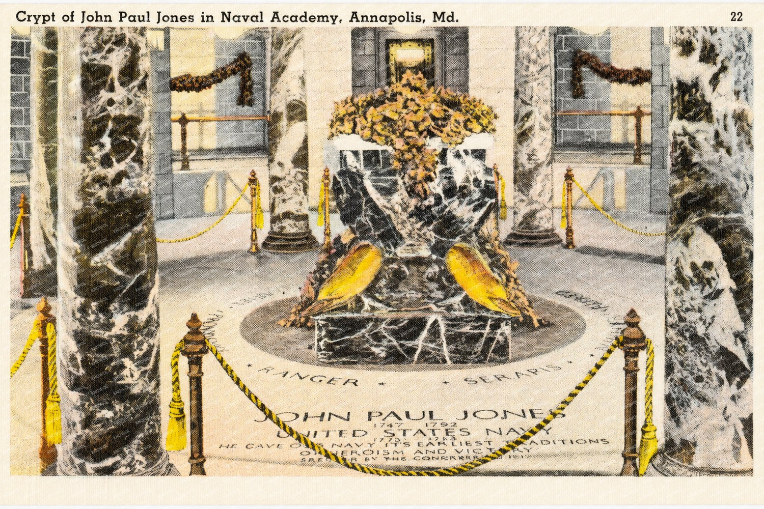 Crypt of John Paul Jones in Naval Academy, Annapolis, MD — Vintage Maryland Postcard