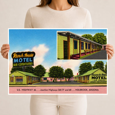 Holbrook, AZ: Ranch House Motel, air-conditioned, US highway 66- Junction highways 260-77 and 60
