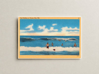 Surf bathing at Ocean City, MD — Vintage Maryland Postcard