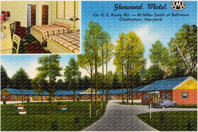 Glenwood Motel on U. S. Route 301 -- 45 Miles South of Baltimore, Cheltenham, Maryland — Vintage Maryland Postcard