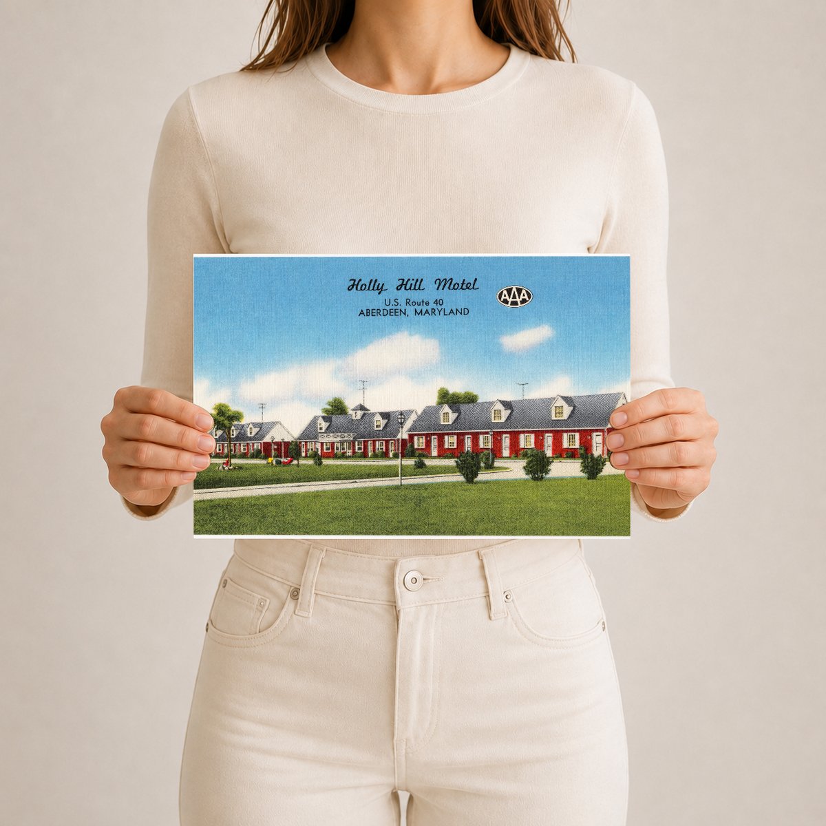 Holly Hill Motel, U.S. Route 40, Aberdeen, Maryland — Vintage Maryland Postcard
