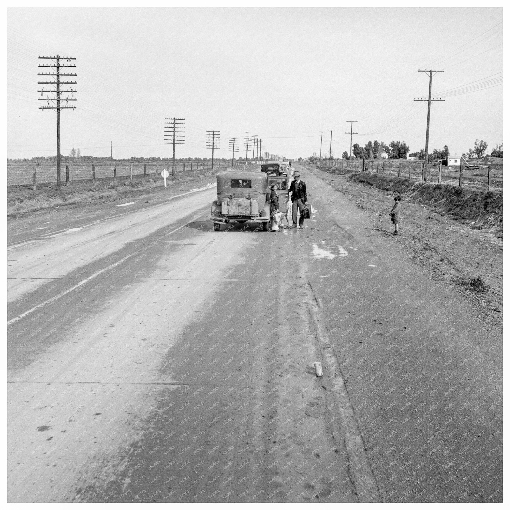 California Migrant Family Walking for a Ride February 1939 - Available at KNOWOL