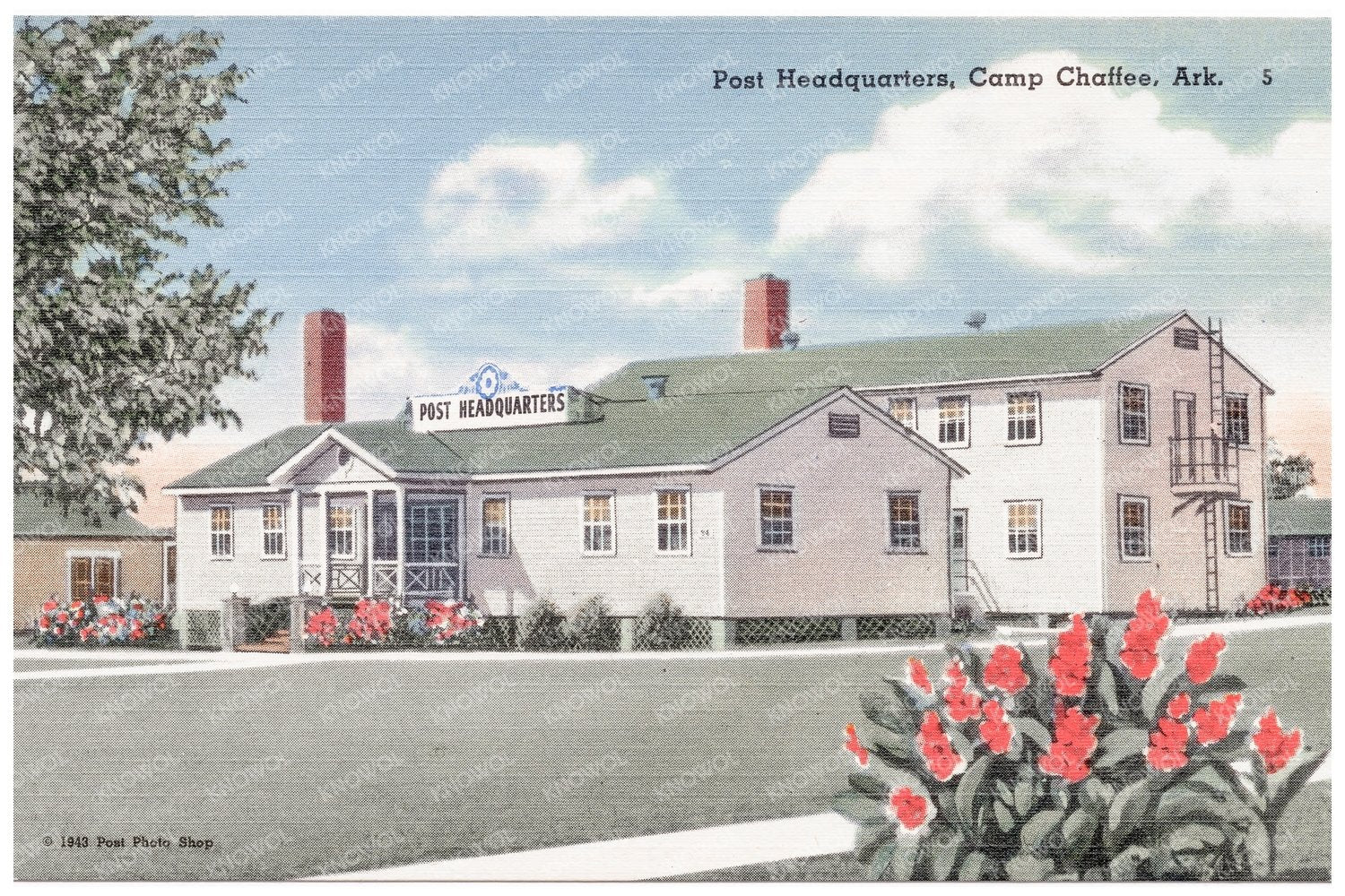 Camp Chaffee Post Headquarters Vintage Postcard 1930 - 1945 - Available at KNOWOL