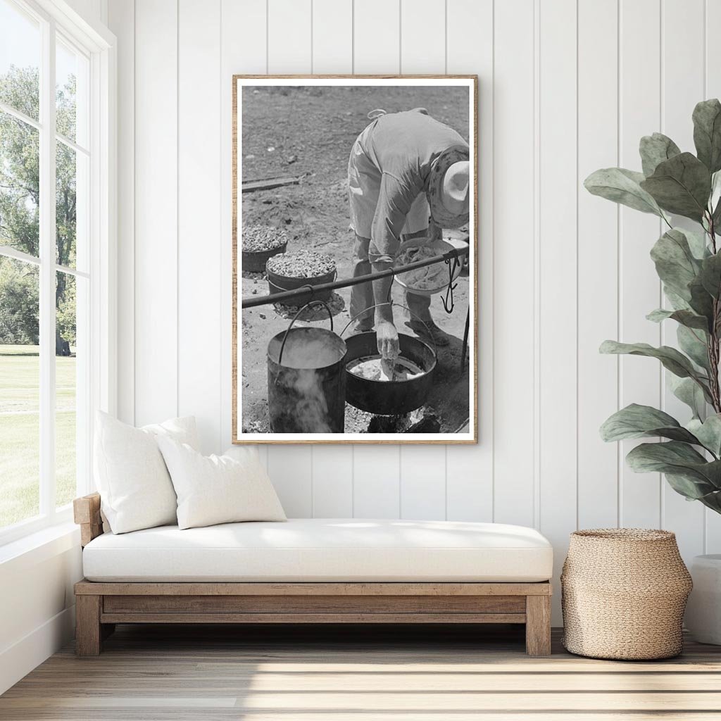 Camp Cook Prepares Meal Over Fire Spur Texas May 1939 - Available at KNOWOL