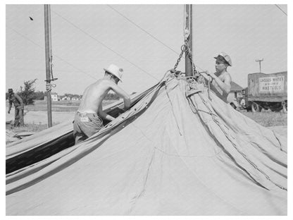 Carnival Crew Sets Up Tent for Lasses - White Show 1938 - Available at KNOWOL