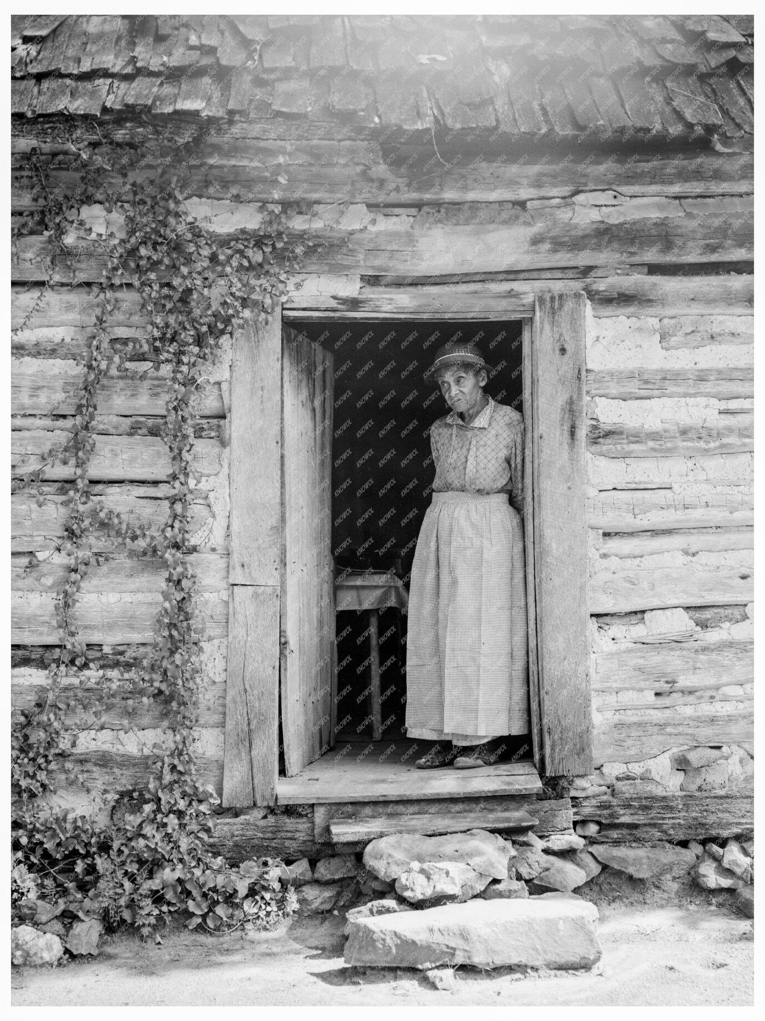 Caroline Atwater in North Carolina Log House 1939 - Available at KNOWOL