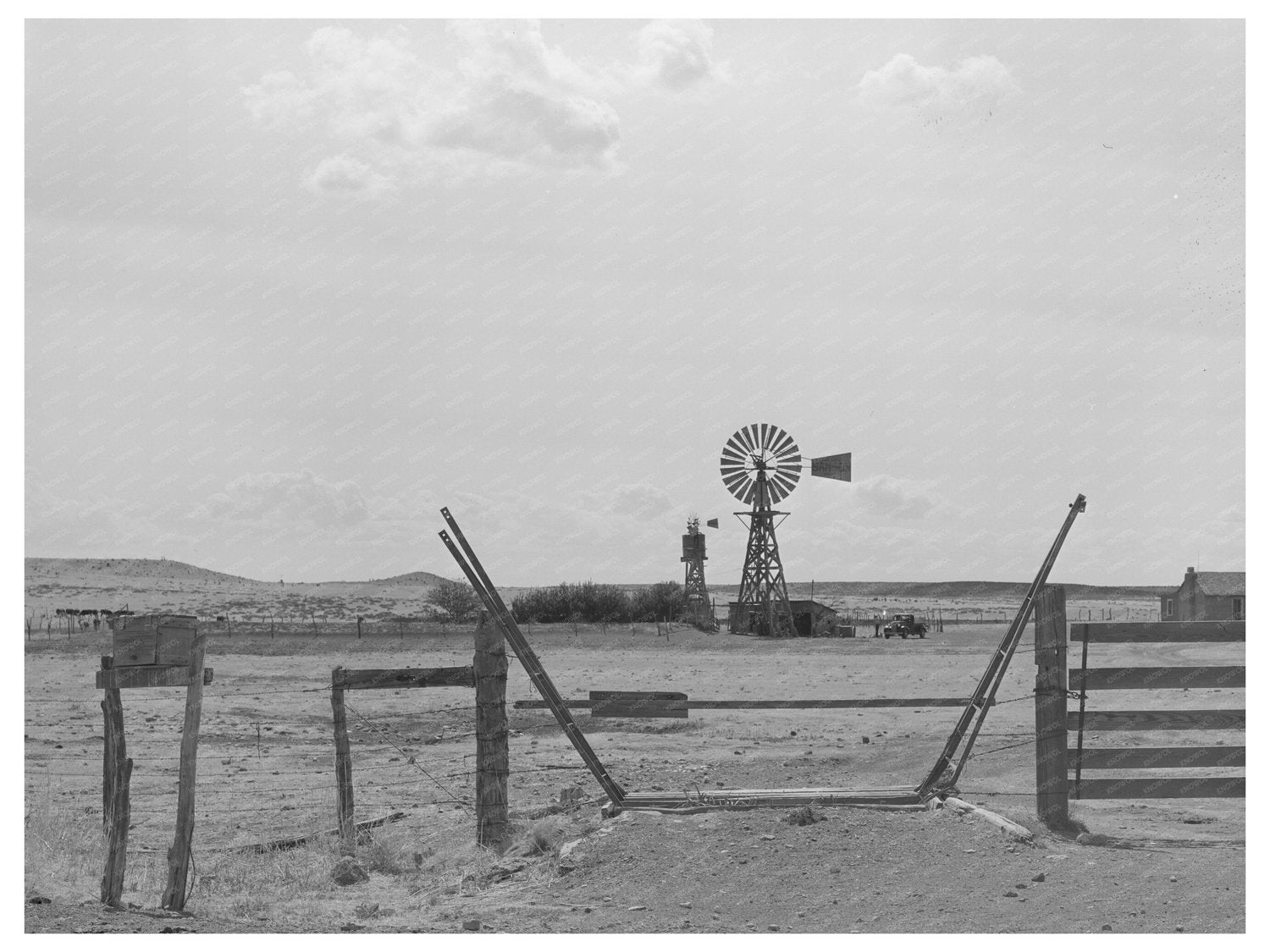 Cattle Guard and Windmill in Marfa Texas 1939 - Available at KNOWOL