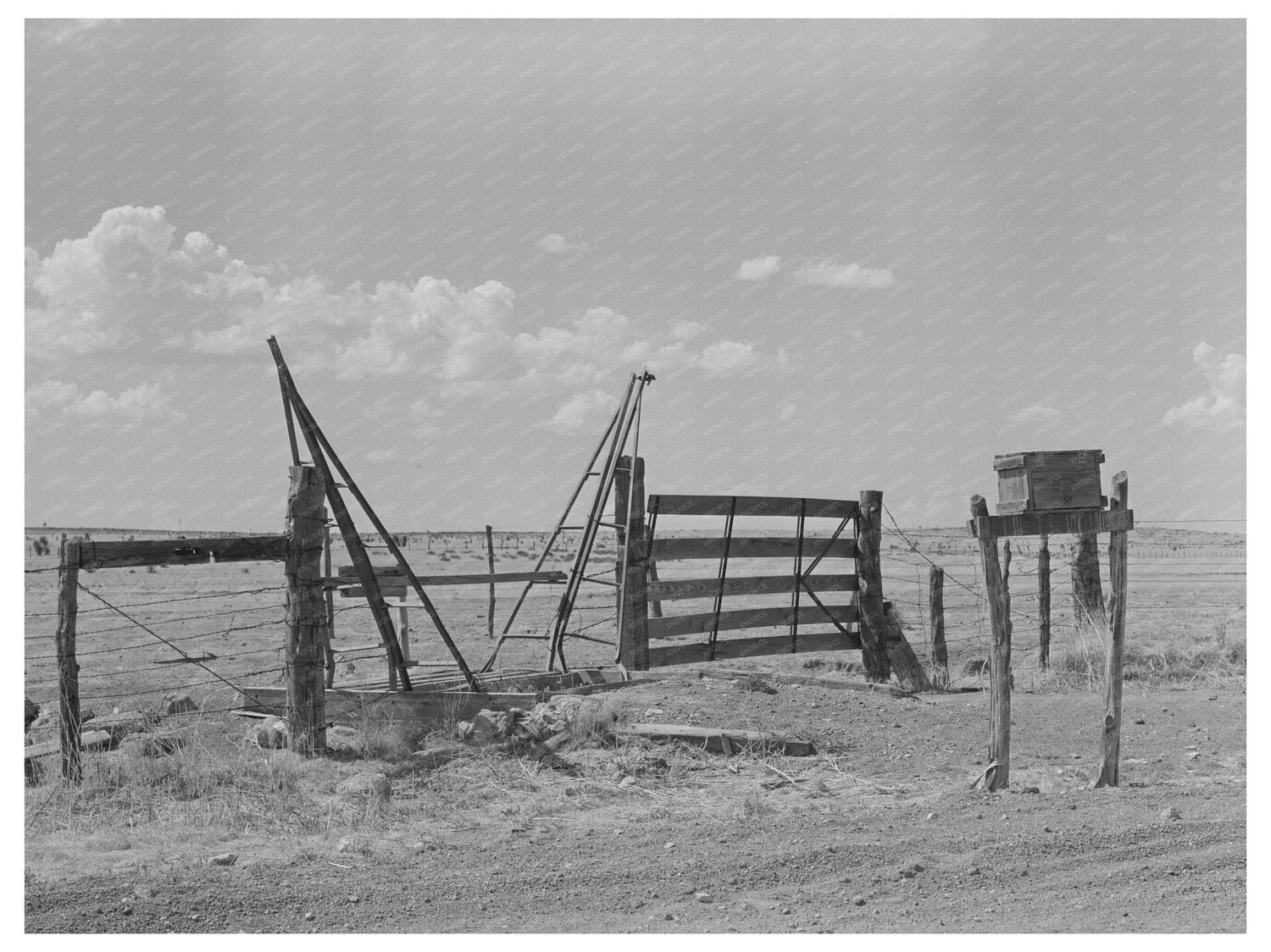 Cattle Guard Gate and Mailbox at Walking X Ranch 1939 - Available at KNOWOL
