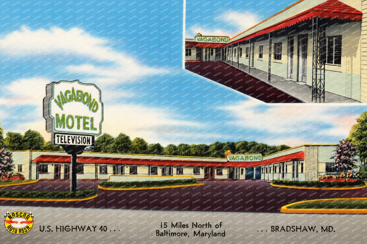 Vagabond Motel, U. S. Highway 40... 15 miles north of Baltimore, Maryland... Bradshaw, MD — Vintage Maryland Postcard
