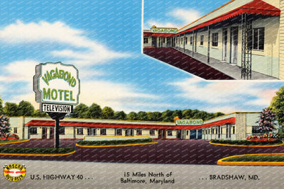 Vagabond Motel, U. S. Highway 40... 15 miles north of Baltimore, Maryland... Bradshaw, MD — Vintage Maryland Postcard