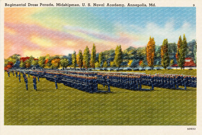 Regimental dress parade, Midshipmen, U. S. Naval Academy, Annapolis, MD — Vintage Maryland Postcard