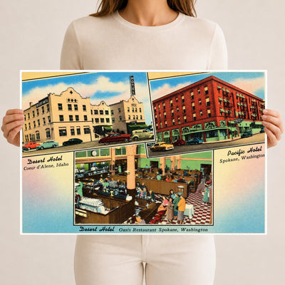 Coeur d'Alene, WA: Desert Hotel, Coeur d'Alene, Idaho. Pacific Hotel, Spokane, Washington. Desert Hotel, Oasis Restaurant, Spokane