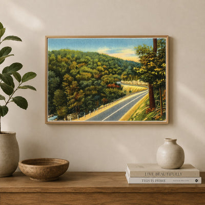 Road winding through forest — Vintage Maryland Postcard