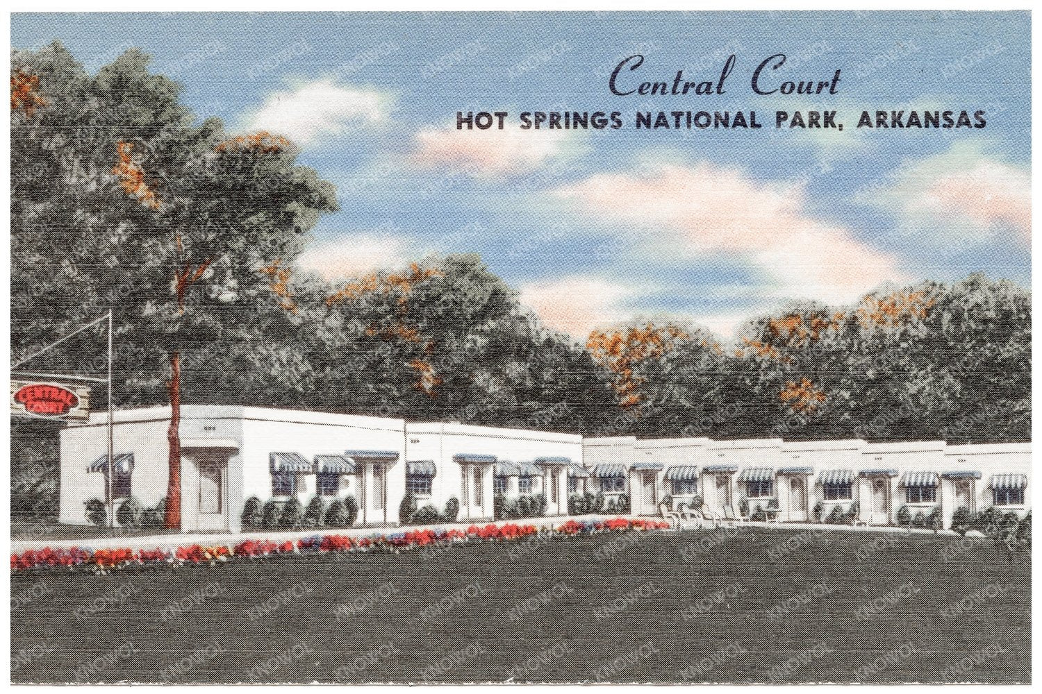 Central Court Hot Springs National Park Postcard 1930 - 1945 - Available at KNOWOL