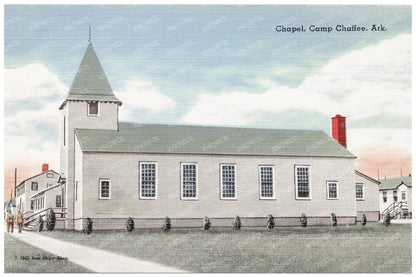 Chapel at Camp Chaffee Arkansas Postcard 1930 - 1945 - Available at KNOWOL