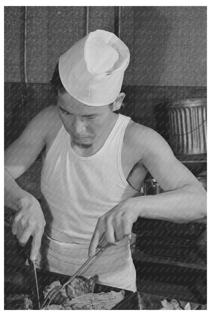 Chef Carving Meat at Idaho Camp for Japanese - Americans 1942 - Available at KNOWOL