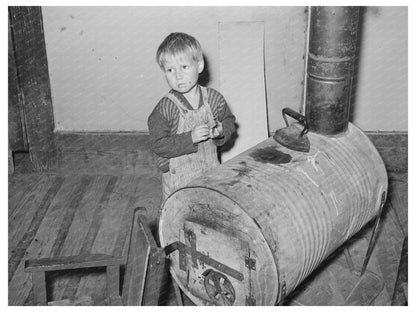 Child by Oil Drum Stove in Jefferson Texas April 1939 - Available at KNOWOL