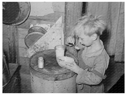 Child Eating Cantaloupe in Oklahoma City Camp July 1939 - Available at KNOWOL