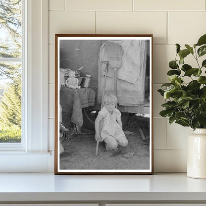 Child in front of trailer home Weslaco Texas 1939 - Available at KNOWOL