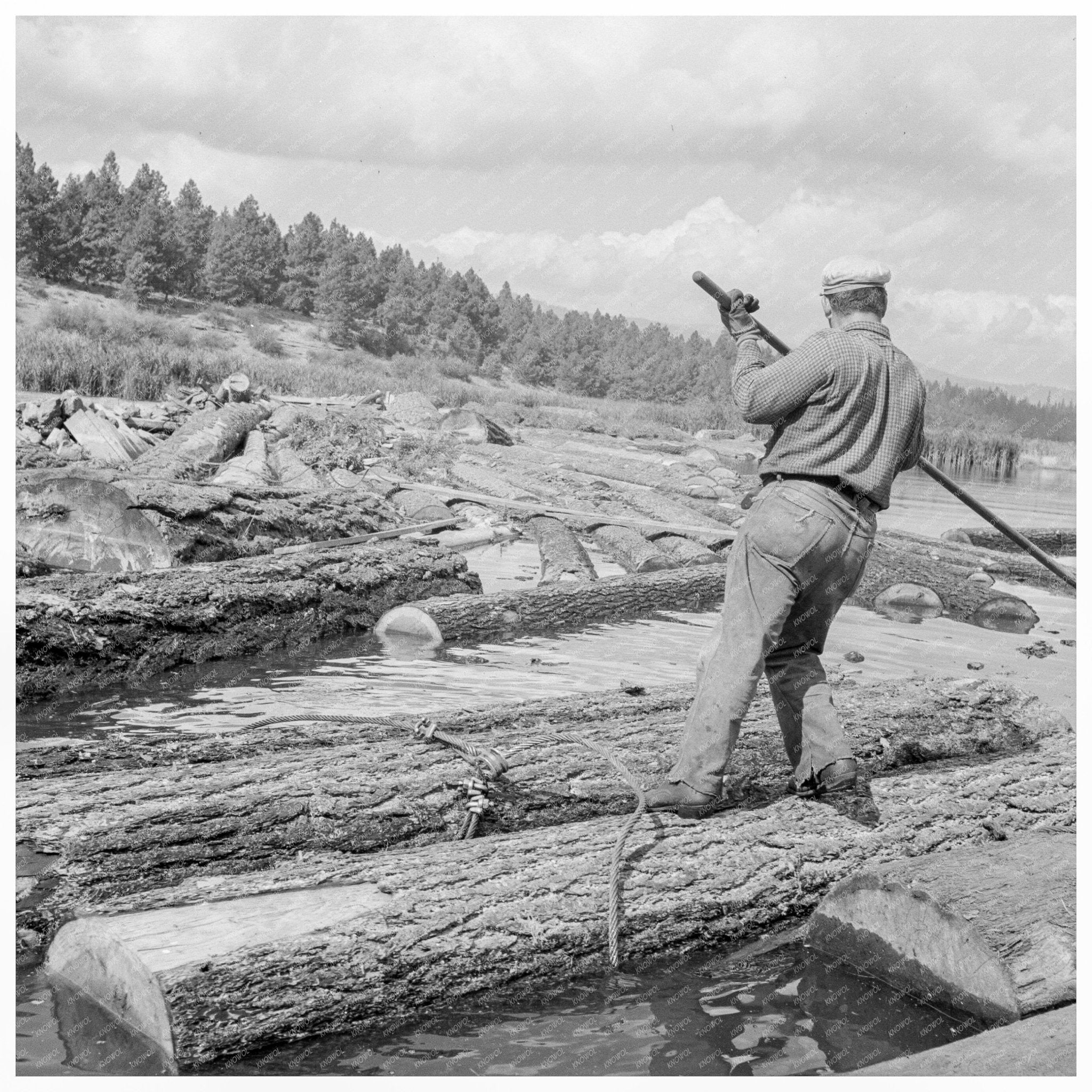 Child on Log Raft in Keno Oregon September 1939 - Available at KNOWOL