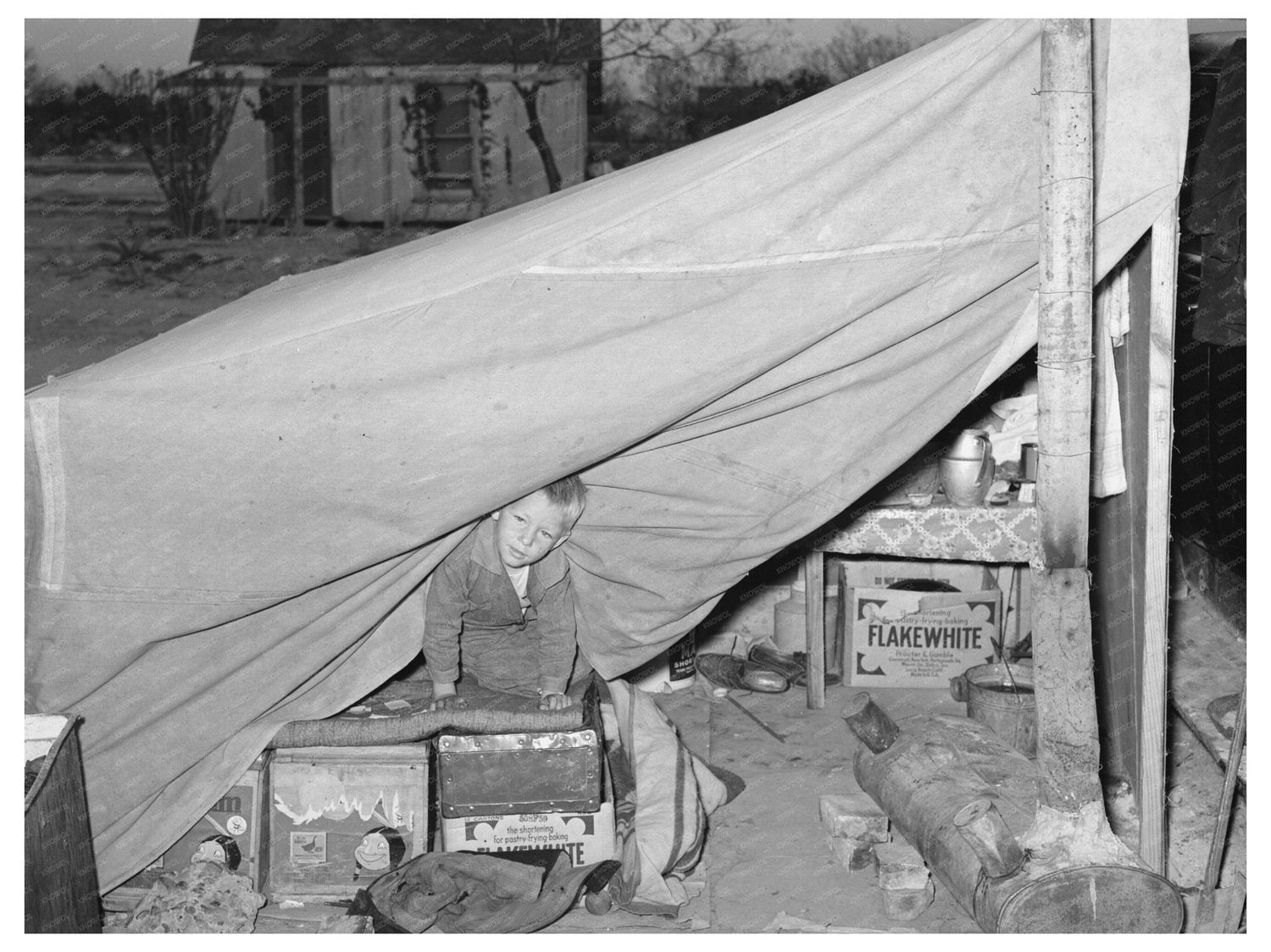 Child with measles in Edinburg Texas migrant camp 1939 - Available at KNOWOL