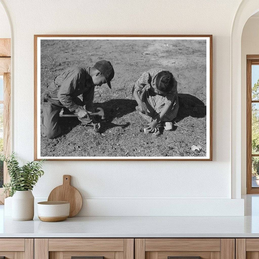 Children Cracking Black Walnuts in Oklahoma February 1940 - Available at KNOWOL