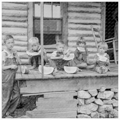 Children Eating Watermelon on Porch North Carolina 1939 - Available at KNOWOL