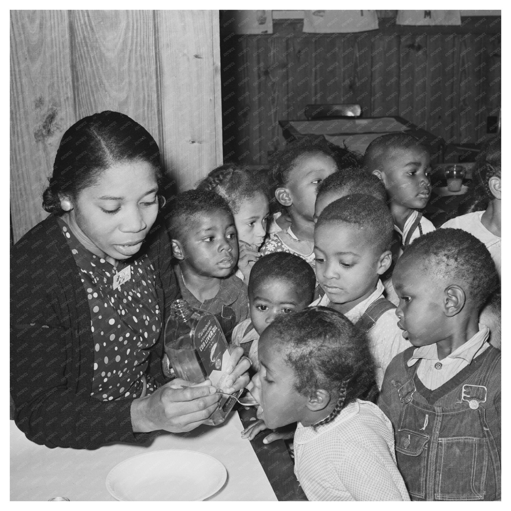 Children in Lakeview Arkansas Receive Cod Liver Oil 1938 - Available at KNOWOL