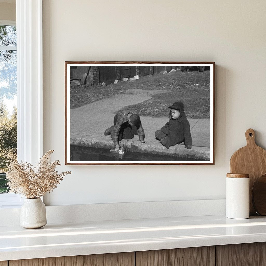 Children Playing in Water Gutter Chicago April 1941 - Available at KNOWOL