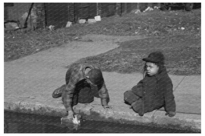 Children Playing in Water Gutter Chicago April 1941 - Available at KNOWOL