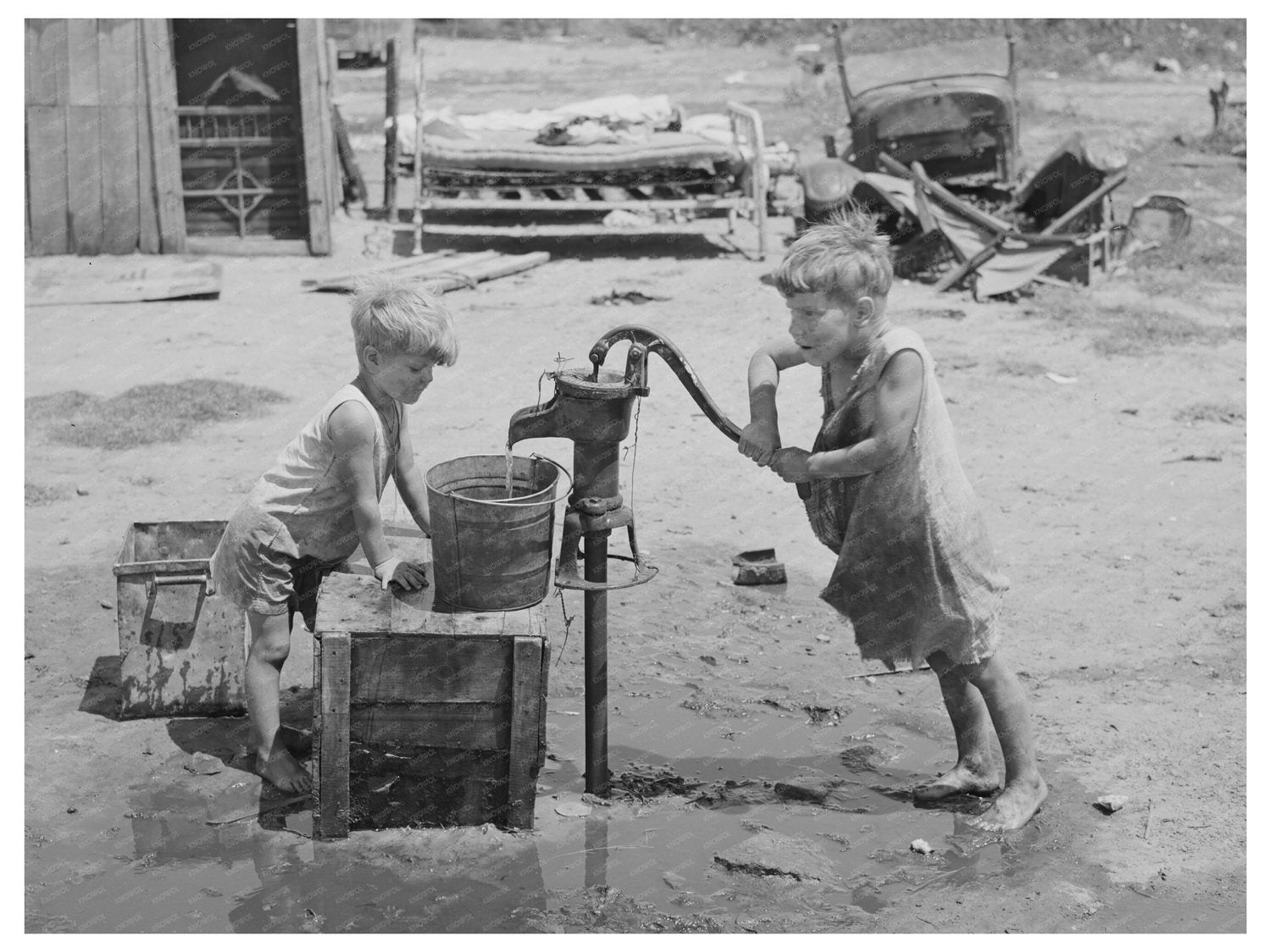 Children Pump Water at Mays Avenue Camp Oklahoma City 1939 - Available at KNOWOL