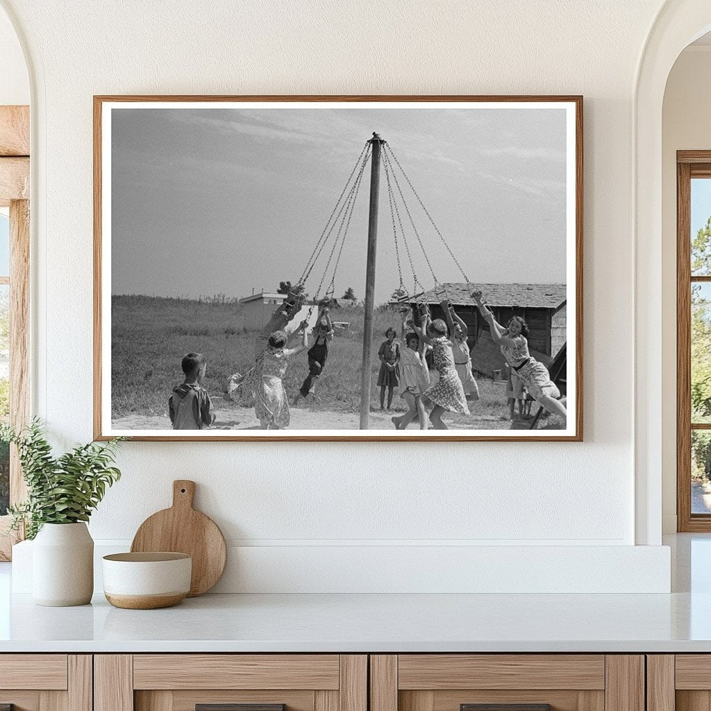 Children Swinging on Maypole in La Forge Missouri 1938 - Available at KNOWOL