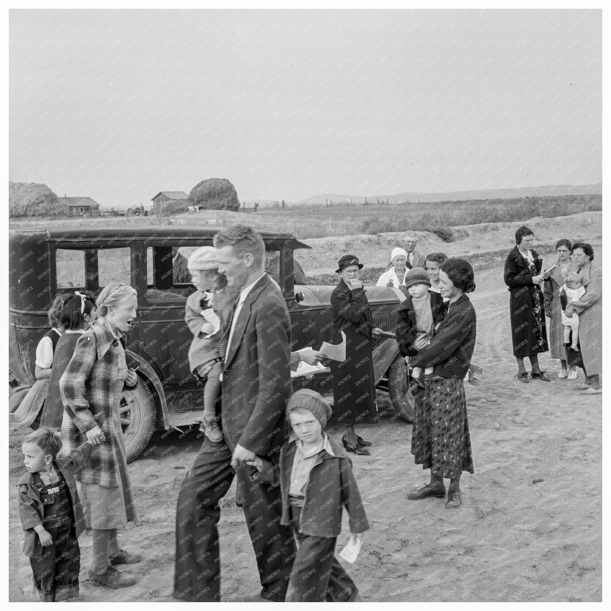 Church Congregation Leaving Service Dead Ox Flat 1939 - Available at KNOWOL