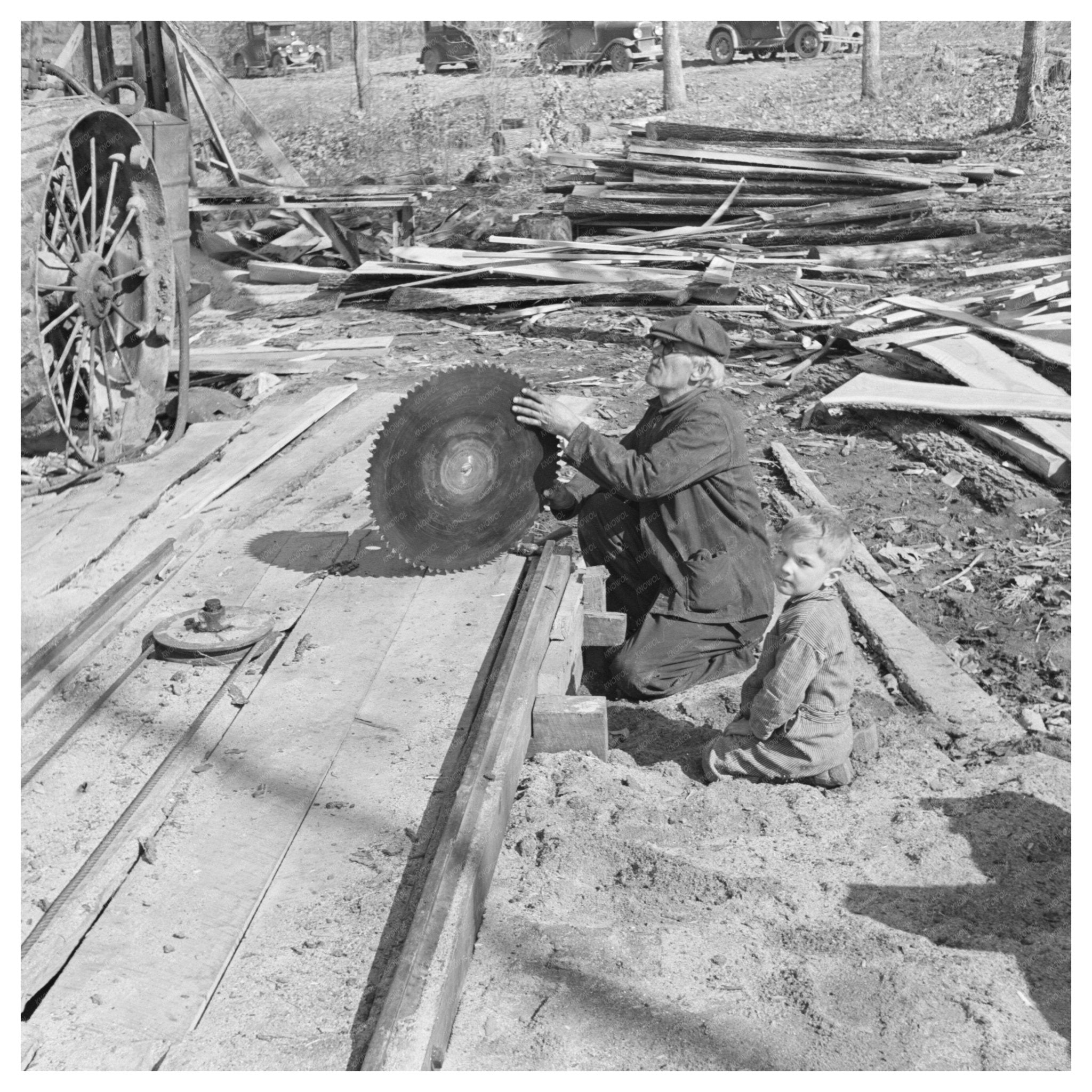 Circular Saw Blade at Sawmill in Illinois 1937 - Available at KNOWOL