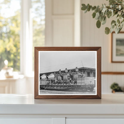 Concrete Mixers on Flatcar Eagle Pass Texas March 1939 - Available at KNOWOL