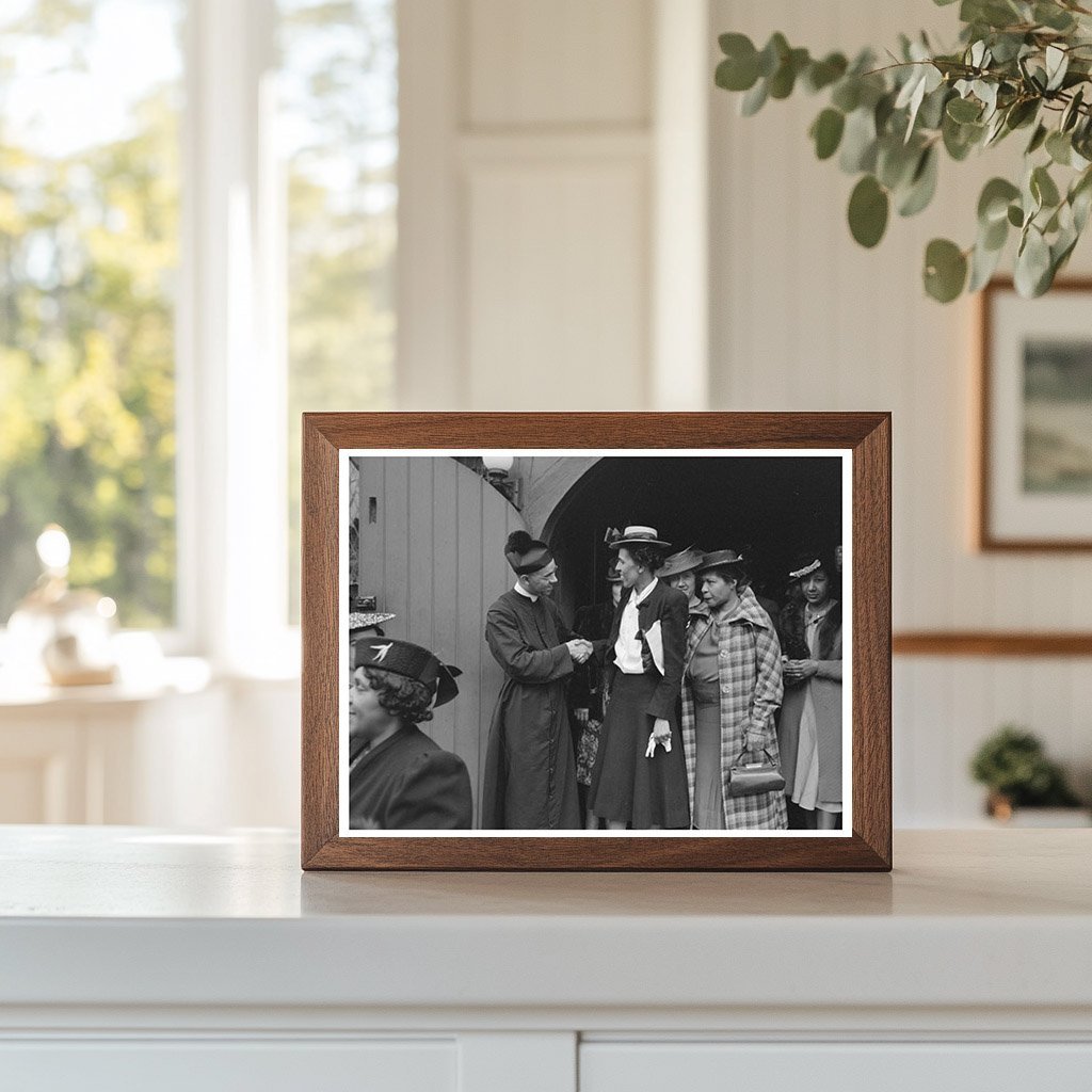 Congregation Members Shake Hands at Episcopal Church 1941 - Available at KNOWOL