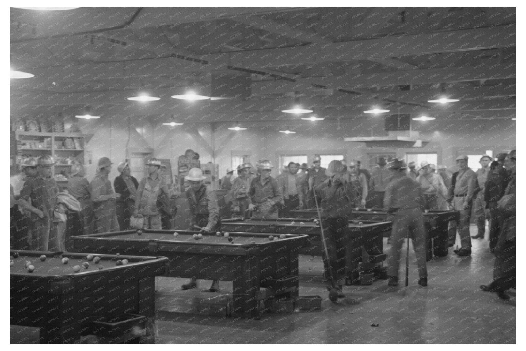 Construction Workers Playing Pool at Shasta Dam 1940 - Available at KNOWOL