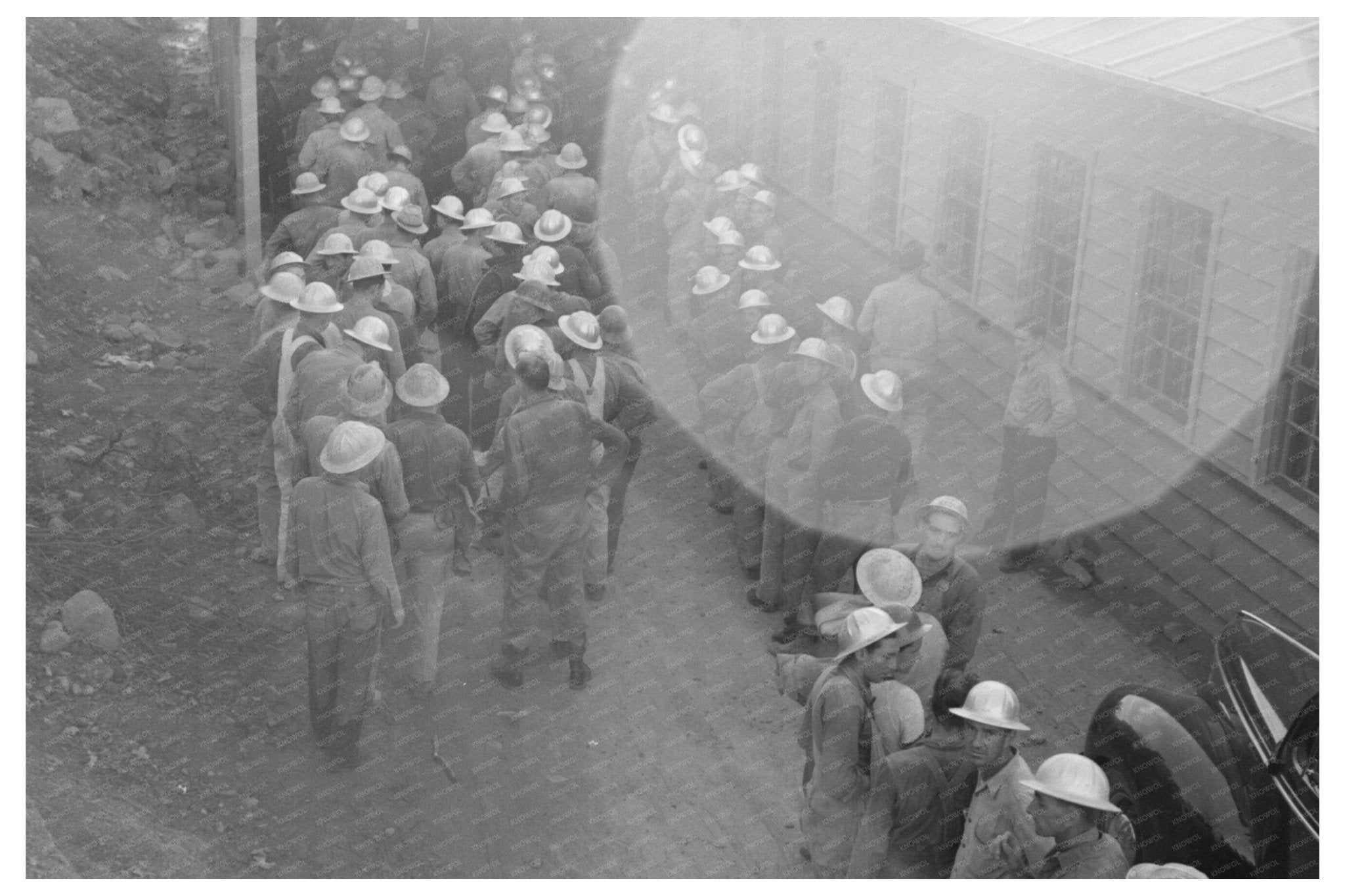 Construction Workers Receiving Pay at Shasta Dam 1940 - Available at KNOWOL